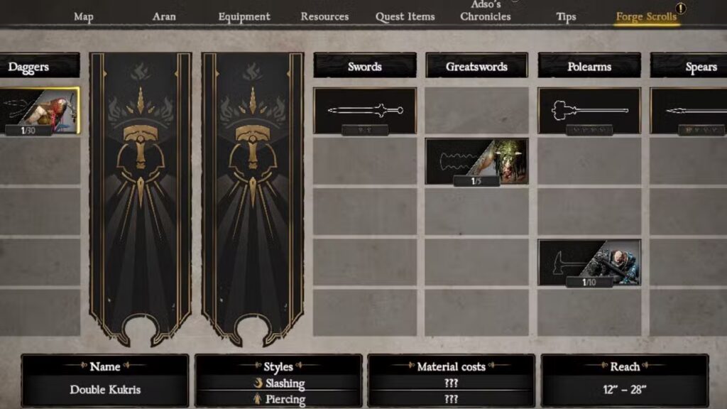 Blades of Fire Forge Scrolls Menu