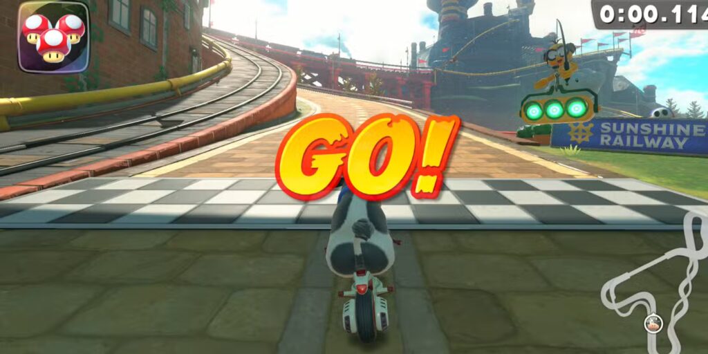 Shortcut #1: Grind the Railroad Left of the Starting Line